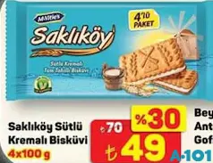 ÜLKER SAKLIKÖY SÜTLÜ KREMALI BİSKÜVİ 4X100 G